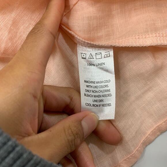 Saks Fifth Avenue Top Womens M Medium Dusty Peach Linen Off Shoulder Bell Sleeve - Picture 5 of 8